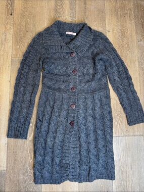 Cable-Knit Long Button Cardigan - Dark Charcoal 0737